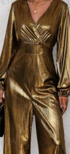 Adult Female Costumes to Hire - Bronze wide leg & long sleeve  jumpsuit - XL